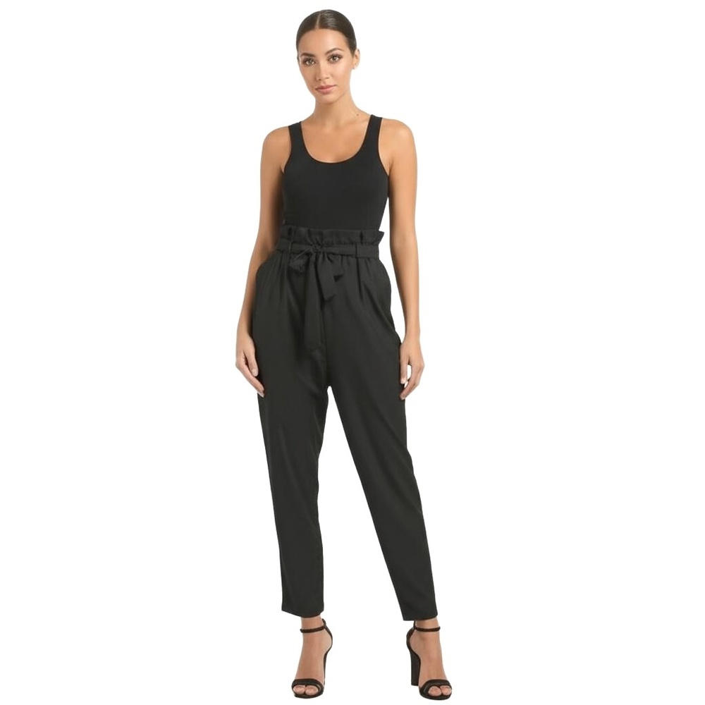 JADE &‎ IVORY Womens Paperbag Waist Pants Size L Black Tie-Waist Modern Chic